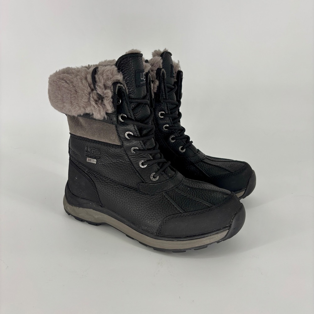 UGG Adirondack III Waterproof Boots Black Women Size 7 Lace Up Leather Winter